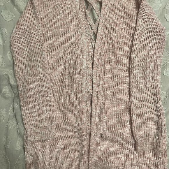 Freshman Back Detail Cardigan (Big Girls) L (12-14), PALE MAUVE/ EGRET - Picture 3 of 6